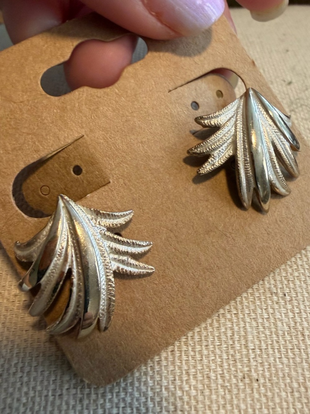 Kramer Stamp Vintage Gold-Tone Fan Leaf Clip-On Earrings